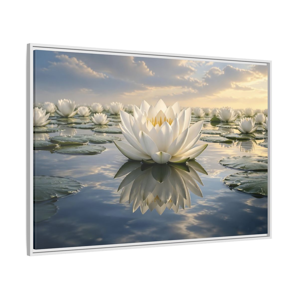 Side Mockup 7. Floral Water Lily White Water Lily shown as stretched canvas wall art