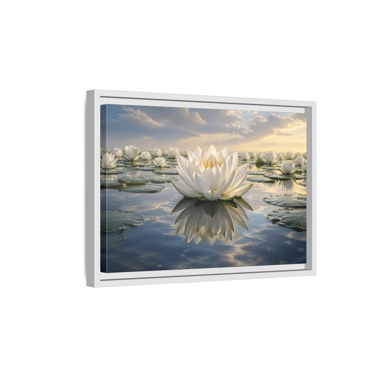 Side Mockup 4. Floral Water Lily White Water Lily shown as stretched canvas wall art