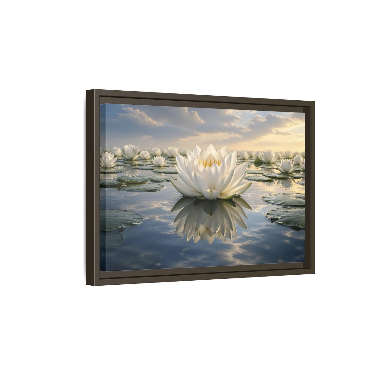 Side Mockup 5. Floral Water Lily White Water Lily shown as stretched canvas wall art