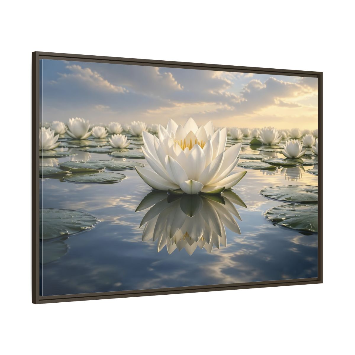 Side Mockup 8. Floral Water Lily White Water Lily shown as stretched canvas wall art