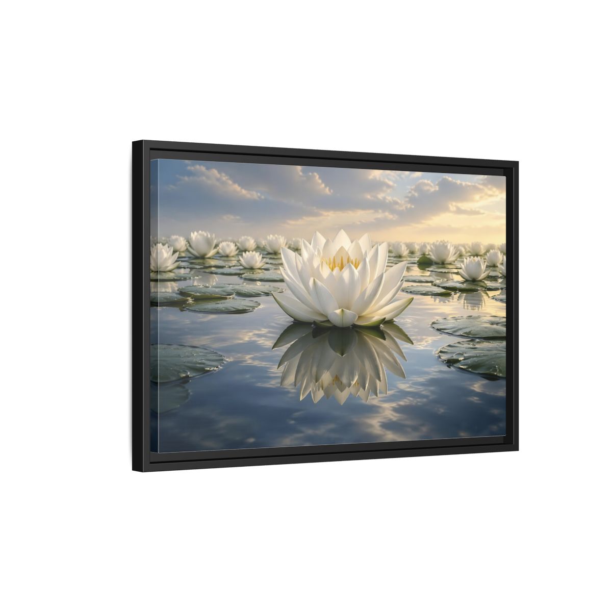 Side Mockup 3. Floral Water Lily White Water Lily shown as stretched canvas wall art