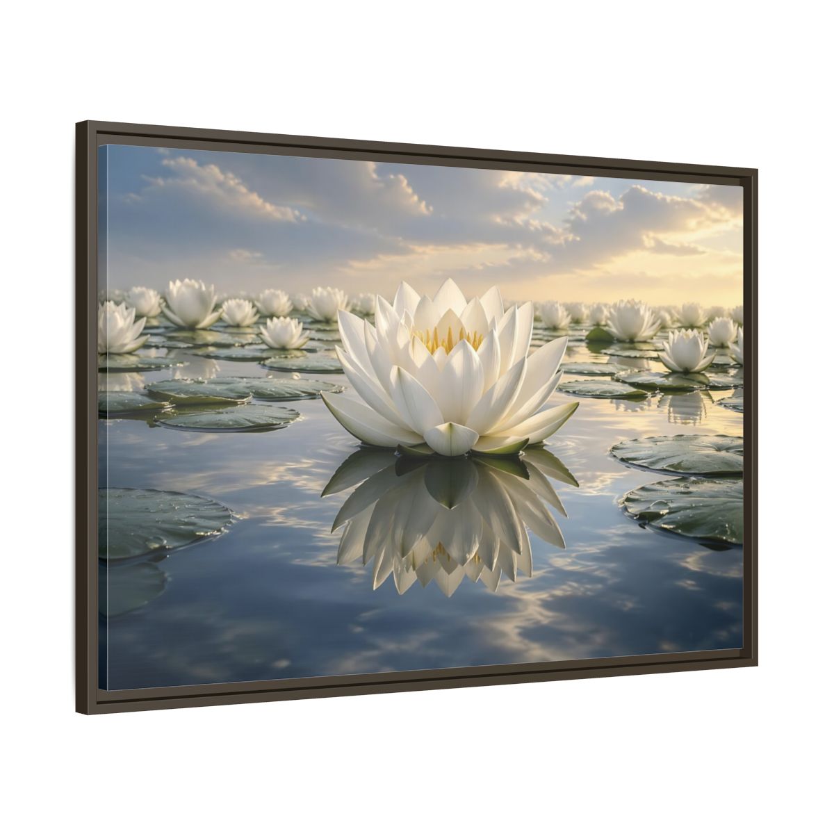 Main Mockup. Floral Water Lily White Water Lily shown as stretched canvas wall art