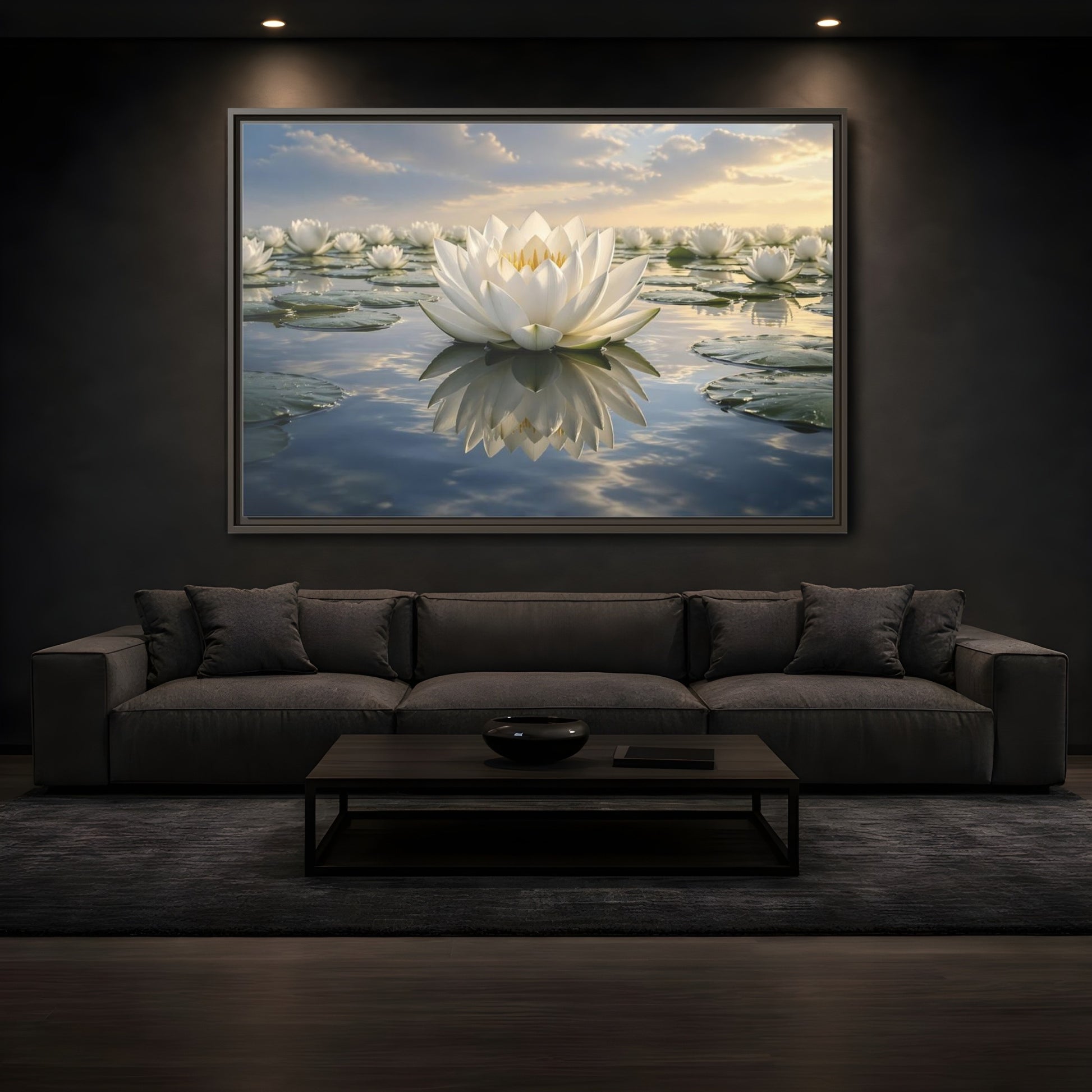 Mockup 3. Floral Water Lily White Water Lily shown as stretched canvas wall art