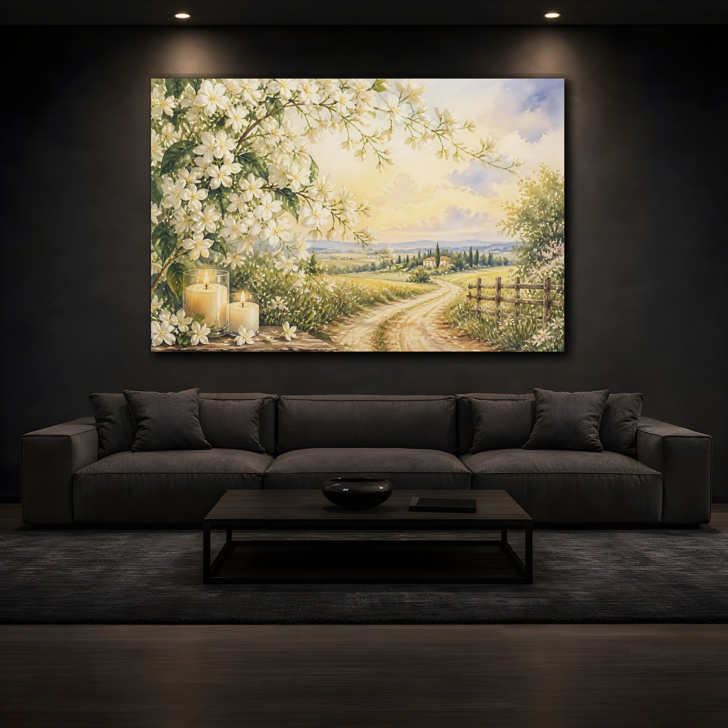 Mockup 3. Floral White Blossoms White Floral Scenery shown as stretched canvas wall art