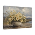 Side Mockup 4. Floral White Daisies White Daisy Flowers shown as stretched canvas wall art