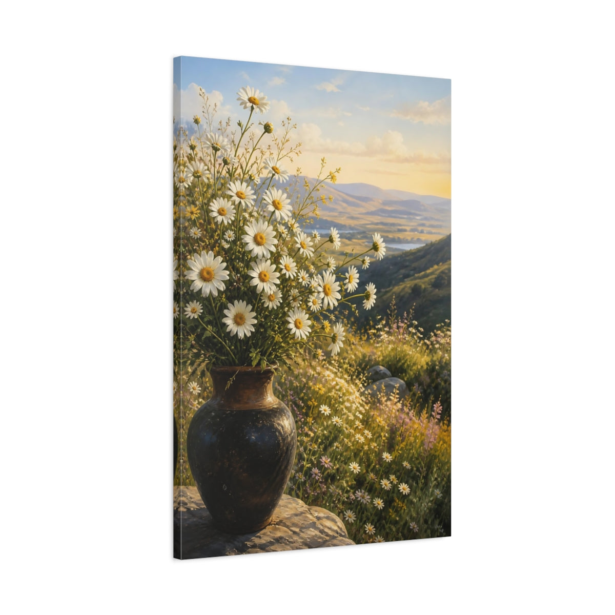 Main Mockup. Floral White Daisies White Daisies shown as stretched canvas wall art