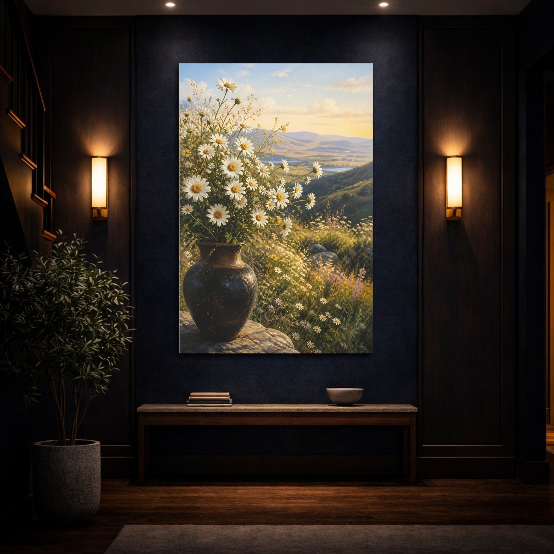 Mockup 4. Floral White Daisies White Daisies shown as stretched canvas wall art