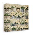 Side Mockup 2. Floral White Flowers White Flowers shown as stretched canvas wall art