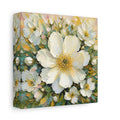 Side Mockup 2. Floral White Flowers White Floral shown as stretched canvas wall art