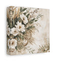 Side Mockup 2. Floral White Flowers Cream Floral shown as stretched canvas wall art