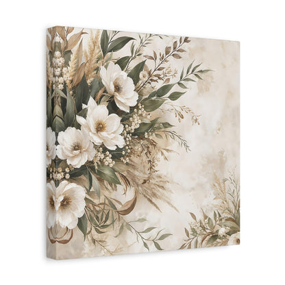 Side Mockup 8. Floral White Flowers Cream Floral shown as stretched canvas wall art