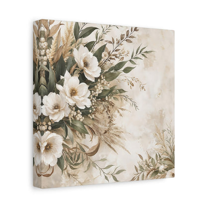 Side Mockup 9. Floral White Flowers Cream Floral shown as stretched canvas wall art