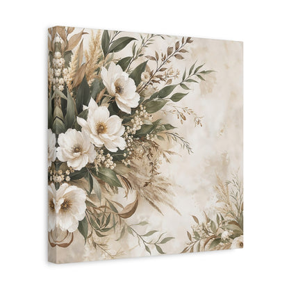 Side Mockup 7. Floral White Flowers Cream Floral shown as stretched canvas wall art