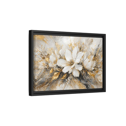 Side Mockup 6. Floral White Flowers White Gold Abstract shown as stretched canvas wall art