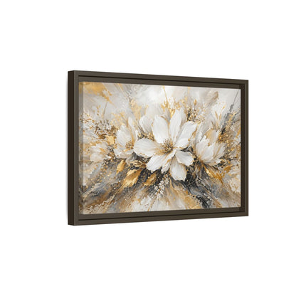 Side Mockup 5. Floral White Flowers White Gold Abstract shown as stretched canvas wall art