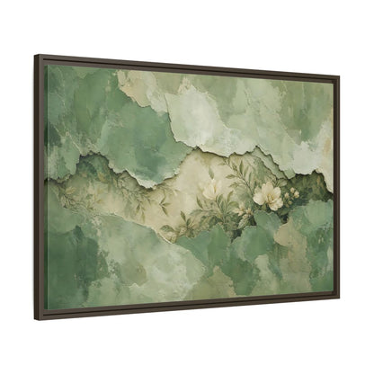 Main Mockup. Floral White Flowers Green Floral shown as stretched canvas wall art