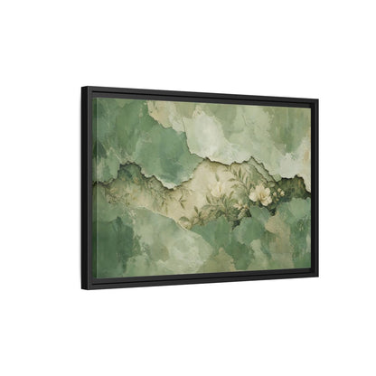 Side Mockup 3. Floral White Flowers Green Floral shown as stretched canvas wall art