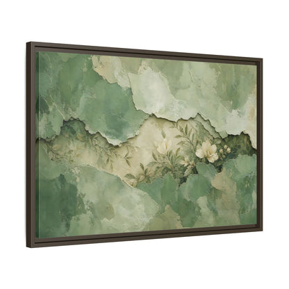 Side Mockup 11. Floral White Flowers Green Floral shown as stretched canvas wall art