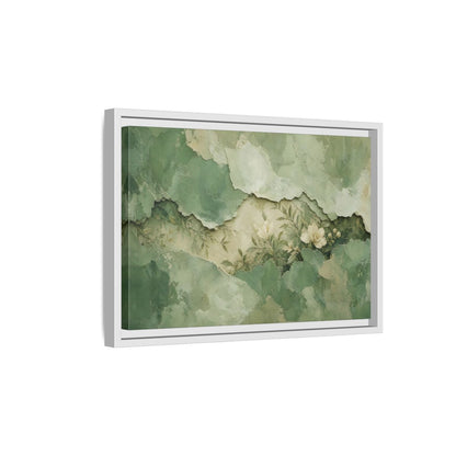 Side Mockup 4. Floral White Flowers Green Floral shown as stretched canvas wall art