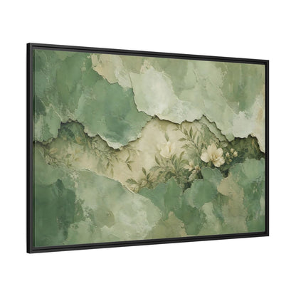 Side Mockup 12. Floral White Flowers Green Floral shown as stretched canvas wall art