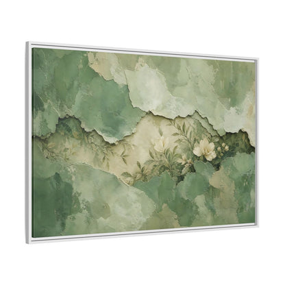 Side Mockup 7. Floral White Flowers Green Floral shown as stretched canvas wall art