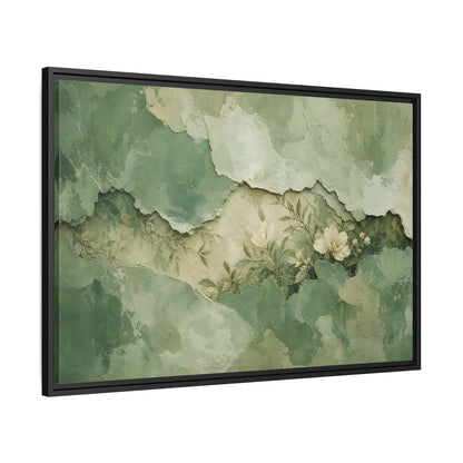 Side Mockup 13. Floral White Flowers Green Floral shown as stretched canvas wall art