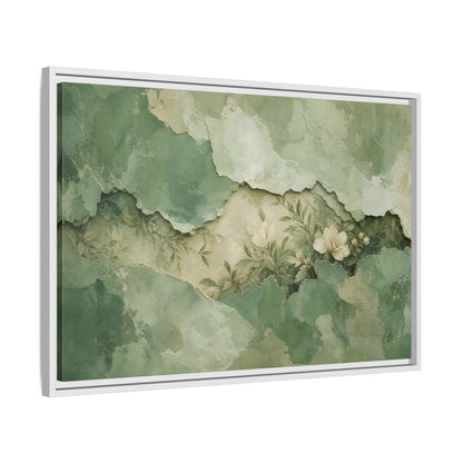 Side Mockup 10. Floral White Flowers Green Floral shown as stretched canvas wall art
