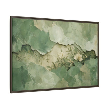 Side Mockup 8. Floral White Flowers Green Floral shown as stretched canvas wall art