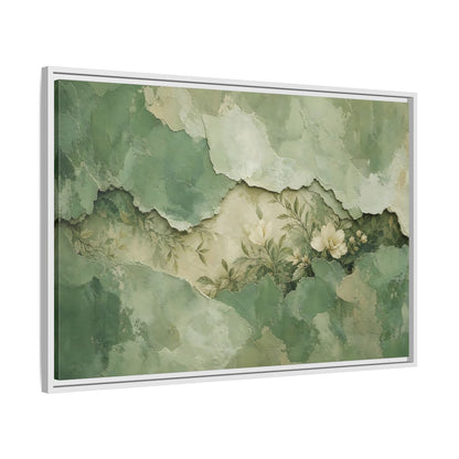 Side Mockup 9. Floral White Flowers Green Floral shown as stretched canvas wall art