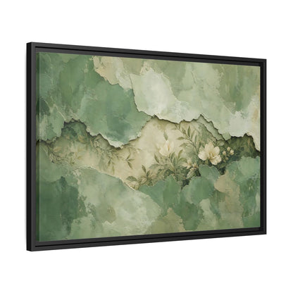 Side Mockup 14. Floral White Flowers Green Floral shown as stretched canvas wall art