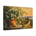 Side Mockup 4. Floral White Flowers Warm Floral Landscape shown as stretched canvas wall art