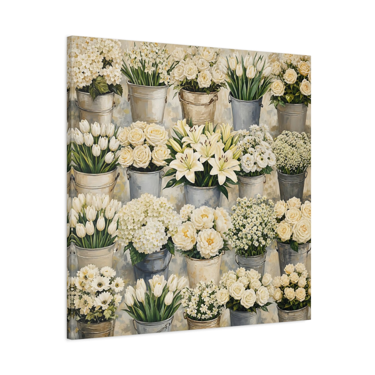 Main Mockup. Floral White Flowers White Flowers shown as stretched canvas wall art