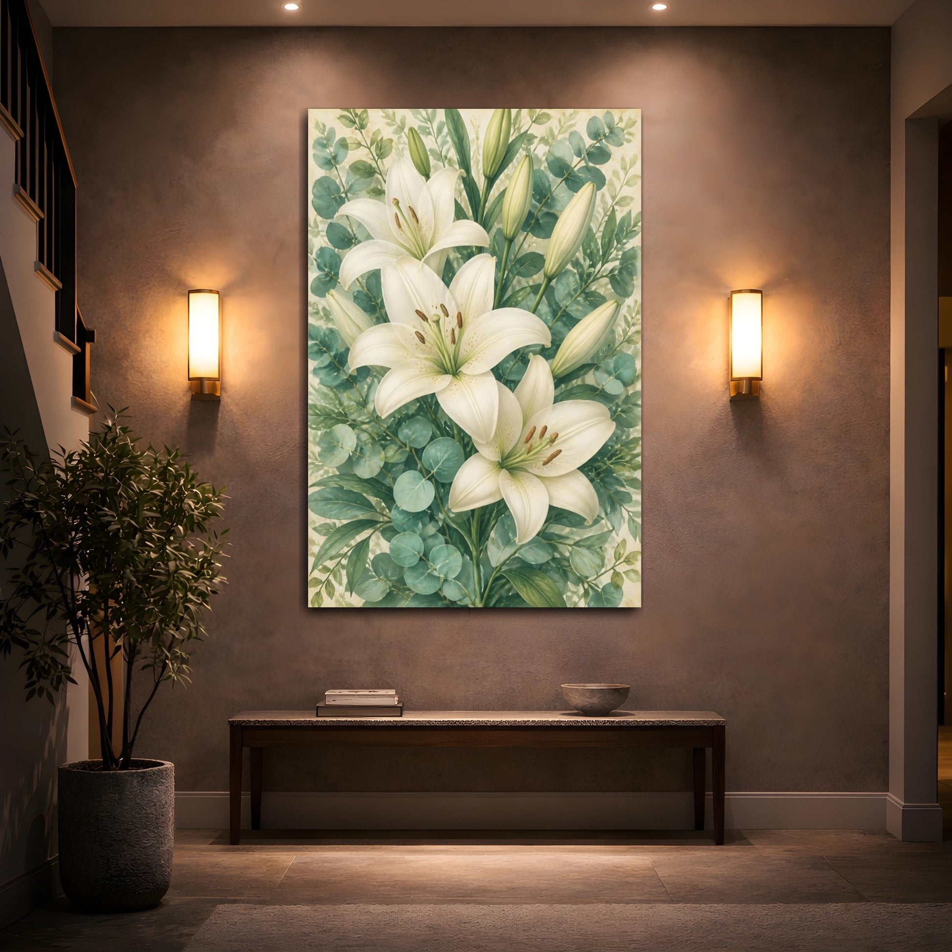 Mockup 2. Floral White Lily Bouquet shown as canvas print