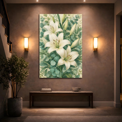 Mockup 2. Floral White Lily Bouquet shown as canvas print