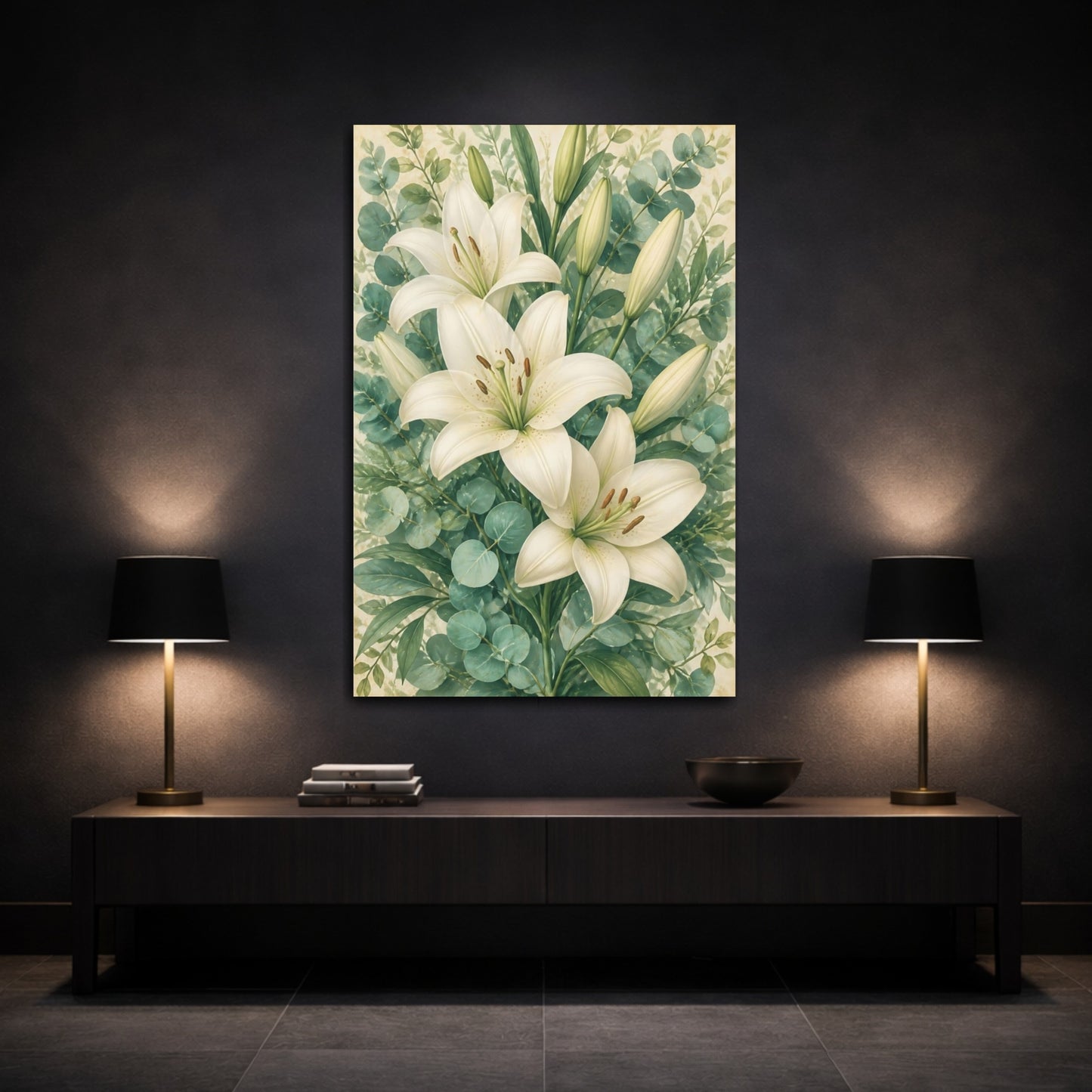 Mockup 3. Floral White Lily Bouquet shown as canvas print