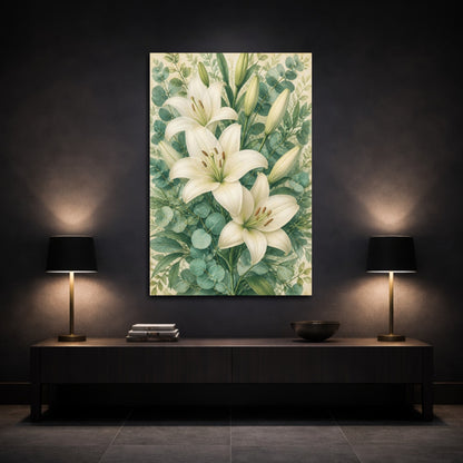 Mockup 3. Floral White Lily Bouquet shown as canvas print