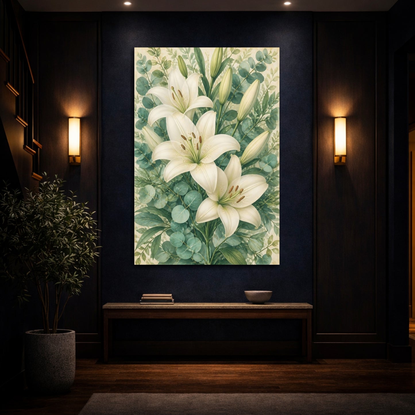 Mockup 4. Floral White Lily Bouquet shown as canvas print
