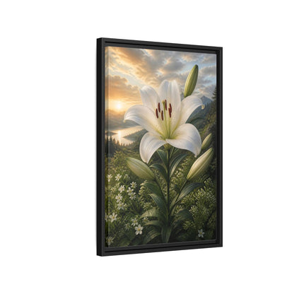 Side Mockup 3. Floral White Lily White Lily Landscape shown as stretched canvas wall art