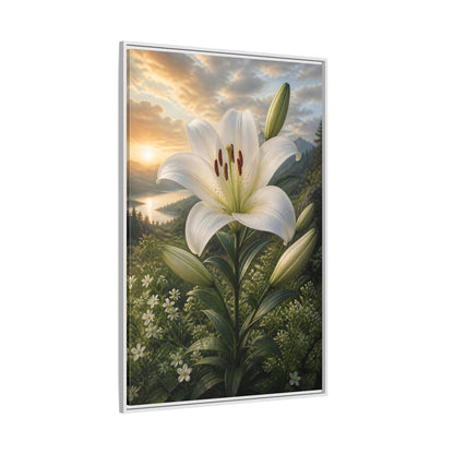 Side Mockup 7. Floral White Lily White Lily Landscape shown as stretched canvas wall art