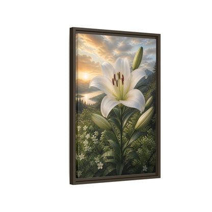 Side Mockup 2. Floral White Lily White Lily Landscape shown as stretched canvas wall art