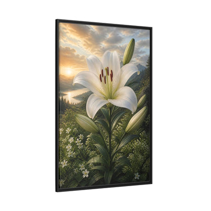 Side Mockup 12. Floral White Lily White Lily Landscape shown as stretched canvas wall art