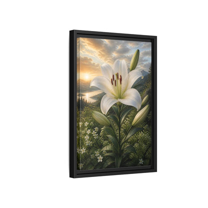 Side Mockup 6. Floral White Lily White Lily Landscape shown as stretched canvas wall art