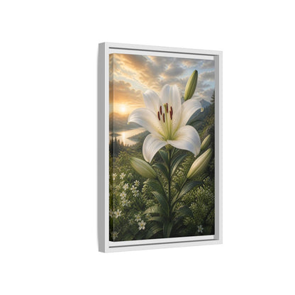 Side Mockup 4. Floral White Lily White Lily Landscape shown as stretched canvas wall art