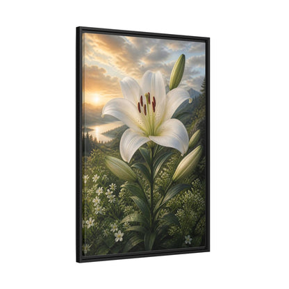 Side Mockup 13. Floral White Lily White Lily Landscape shown as stretched canvas wall art