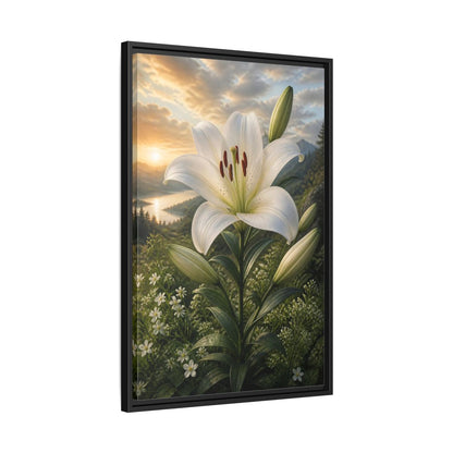Side Mockup 14. Floral White Lily White Lily Landscape shown as stretched canvas wall art