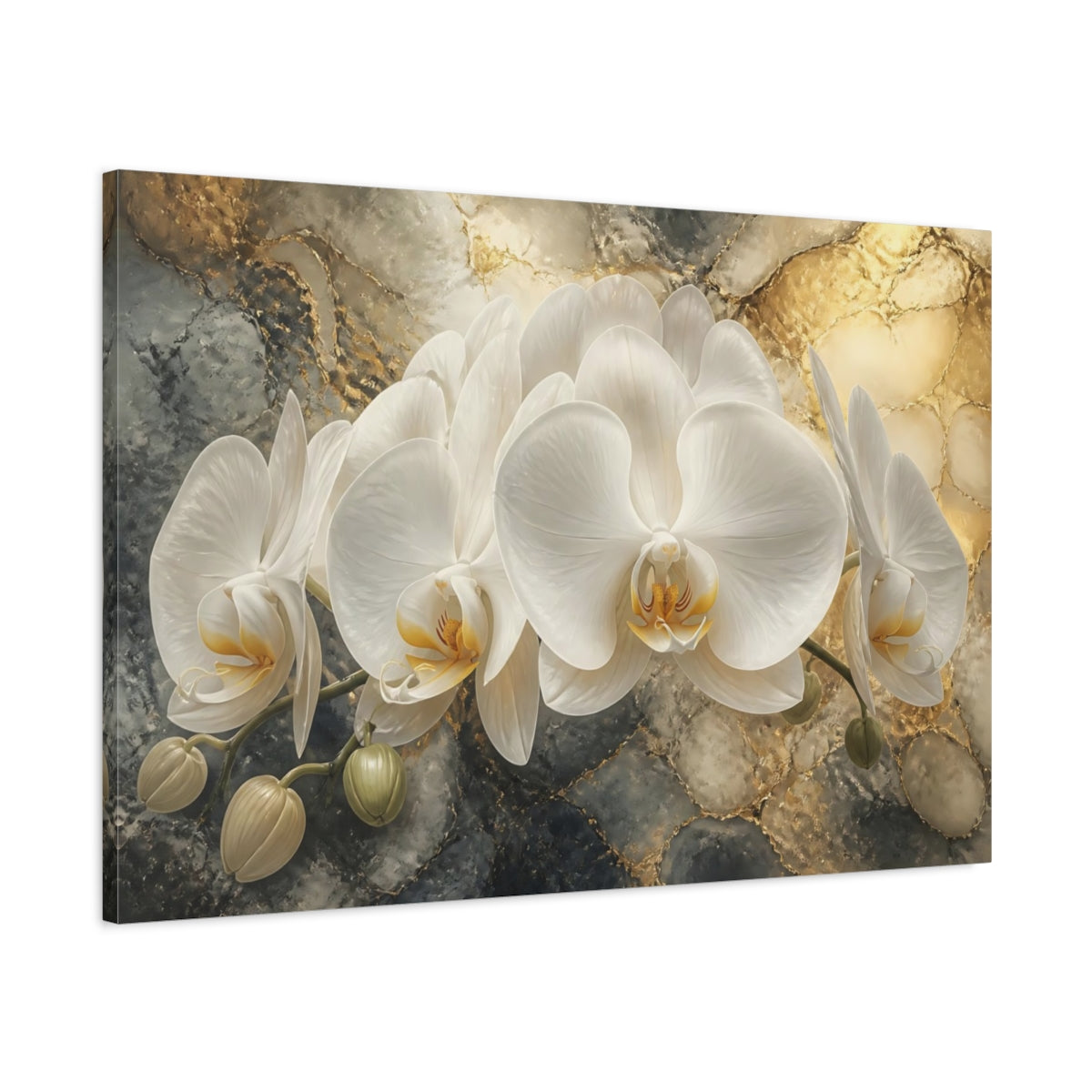 Main Mockup. Floral White Orchid Elegance shown as canvas print