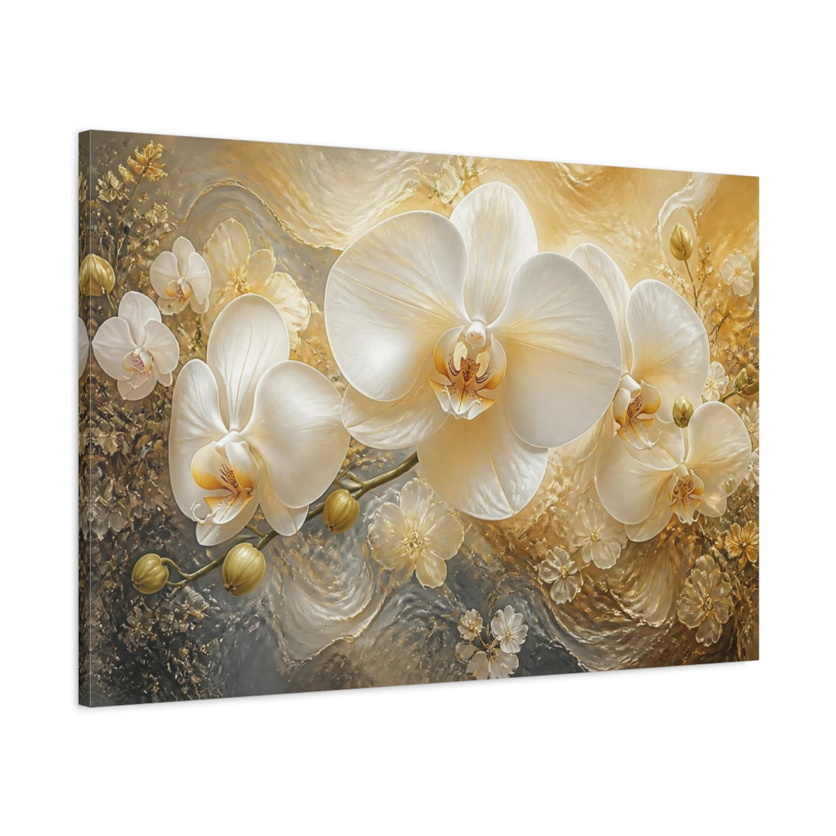 Main Mockup. Floral White Orchid Elegance shown as canvas print