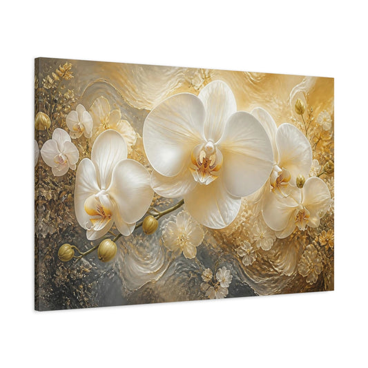 Main Mockup. Floral White Orchid Elegance shown as canvas print