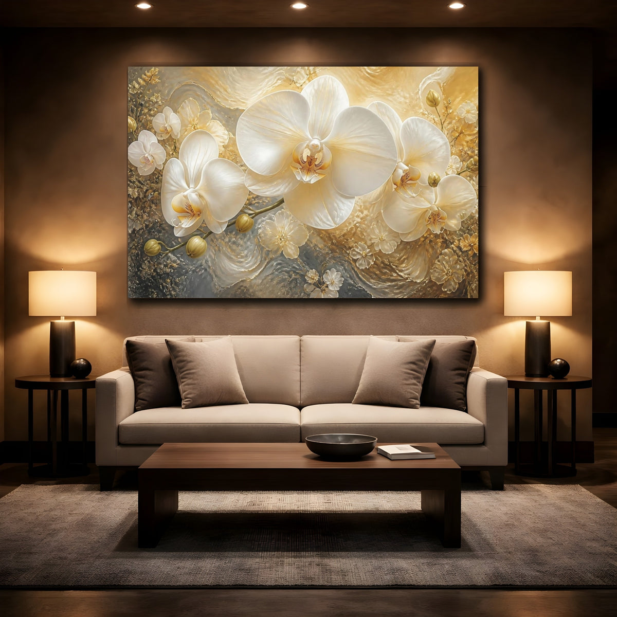 Mockup 2. Floral White Orchid Elegance shown as canvas print
