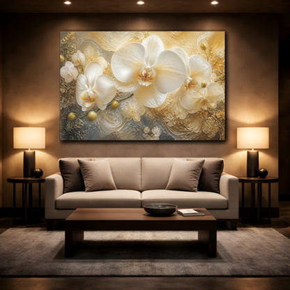 Mockup 2. Floral White Orchid Elegance shown as canvas print